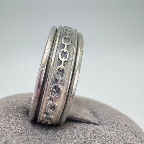 VTG Solid Sterling Silver 925 Chain Oval Link Textured Band Ring Size 10 - Picture 8 of 13